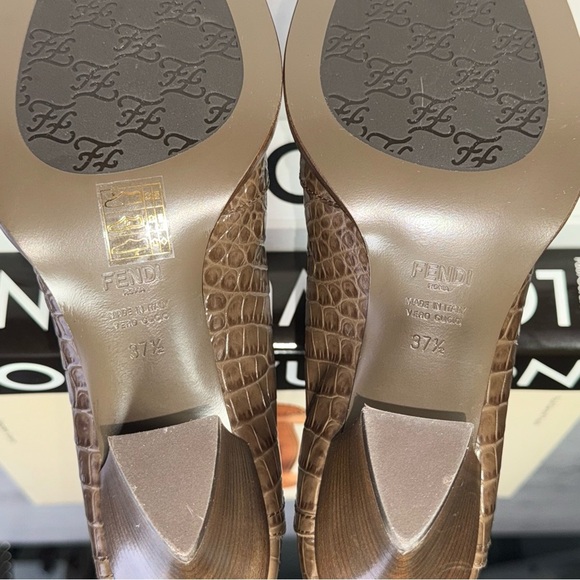 New Fendi 37.5 Brown Croc-Embossed Leather FF Motif Chelsea Boots - Picture 10 of 12